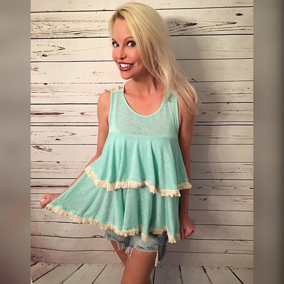 SUMMER CLEARANCE 💕Mint ruffle tank with open lace - Picture 3 of 3