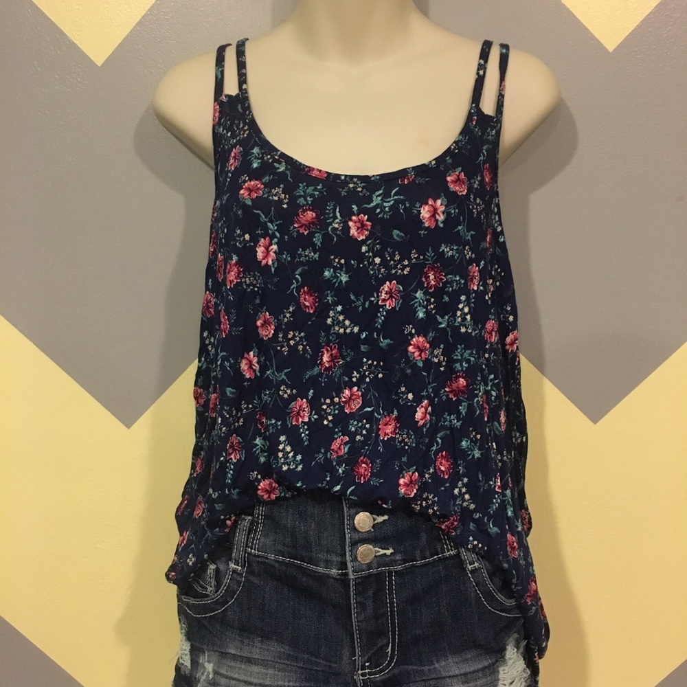 🌼Navy Flower Print Tank Top - Pink Rose