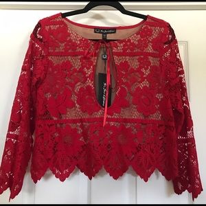 For Love & Lemons Red Lace Top - MEDIUM
