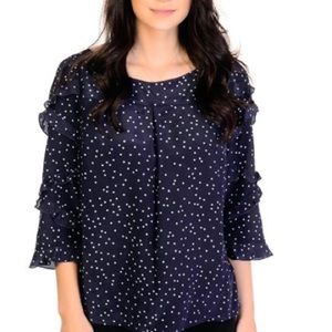 Anthro polka dot  ruffle sleeve blouse by Maeve
