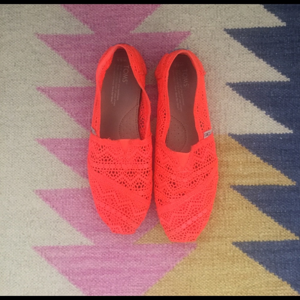 BRIGHT orange/coral crochet Toms