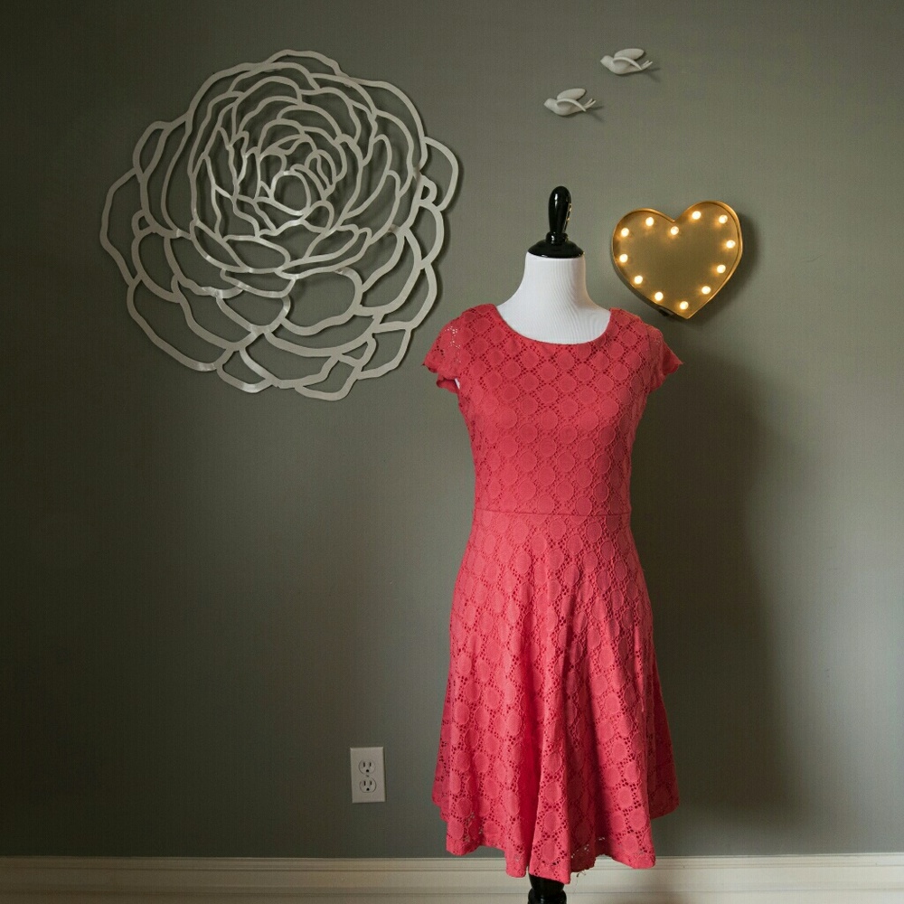 Coral Lace Fit & Flare Dress