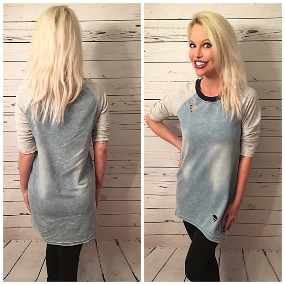 Tops - Distressed acid wash tunic!