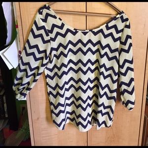 Cream and blue chevron long sleeve shirt