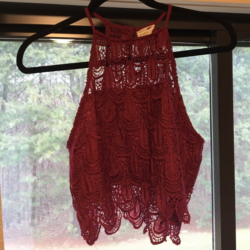 Red/Burgundy Lace Crop Top