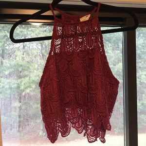 Red/Burgundy Lace Crop Top