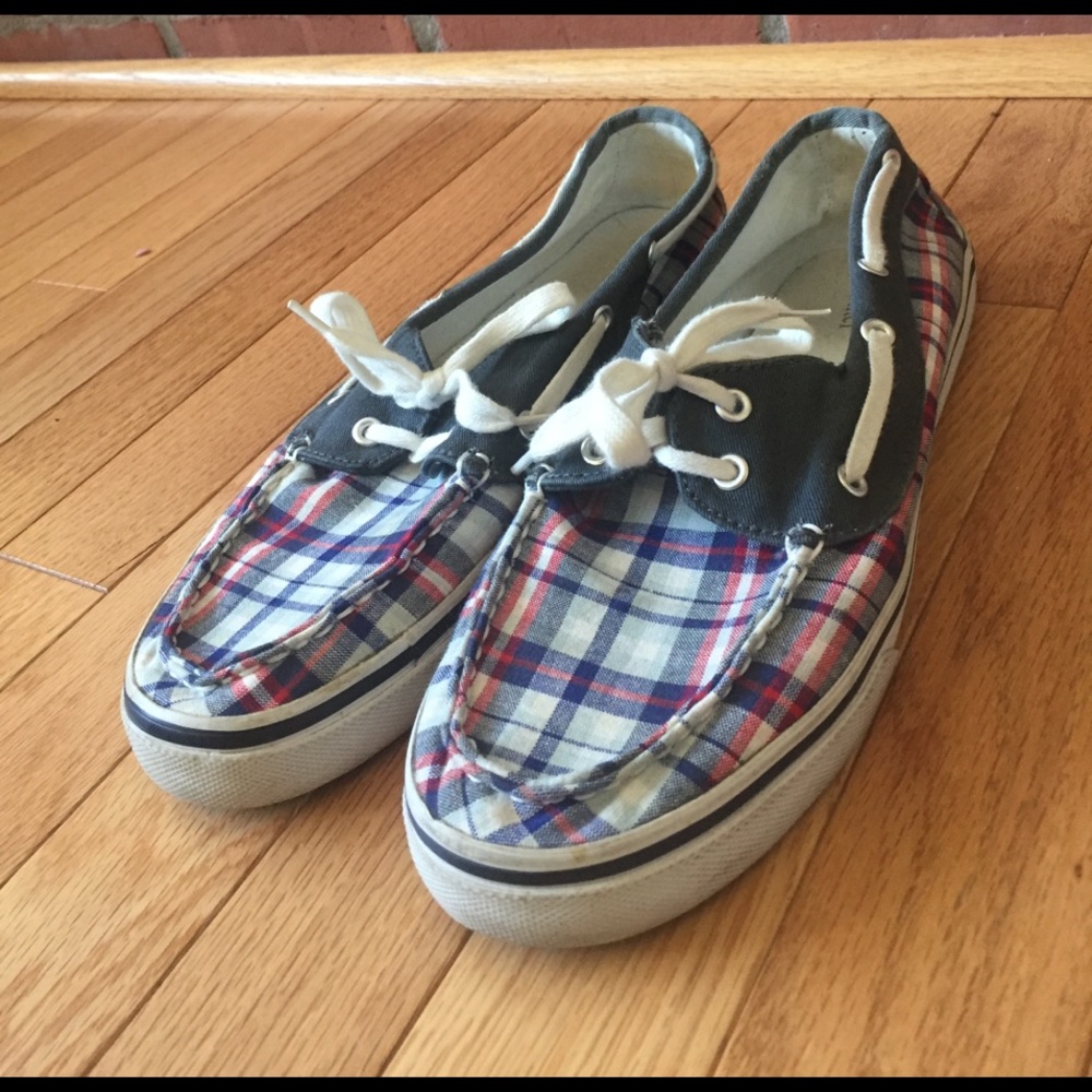 Red white and blue boat shoes