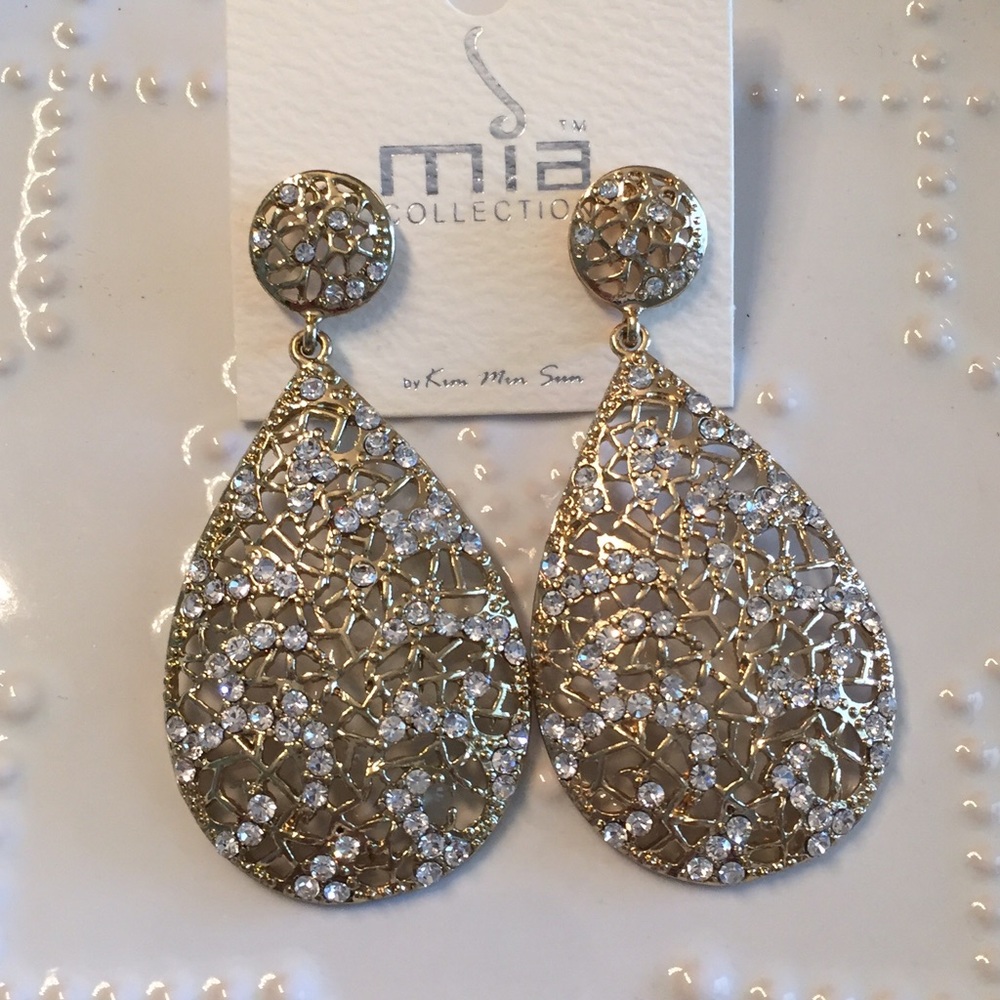 Gold and CZ Tear Drop Post Earrings