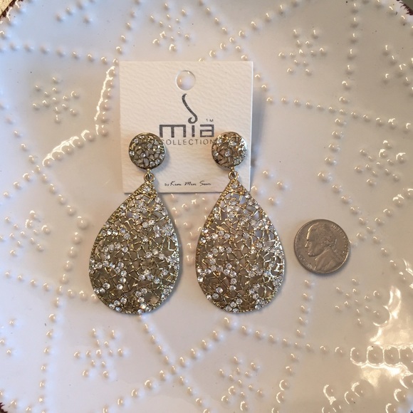 Gold and CZ Tear Drop Post Earrings - Picture 2 of 2