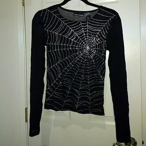 Nwot DKNY  sheer spiderweb rhinestone spider top