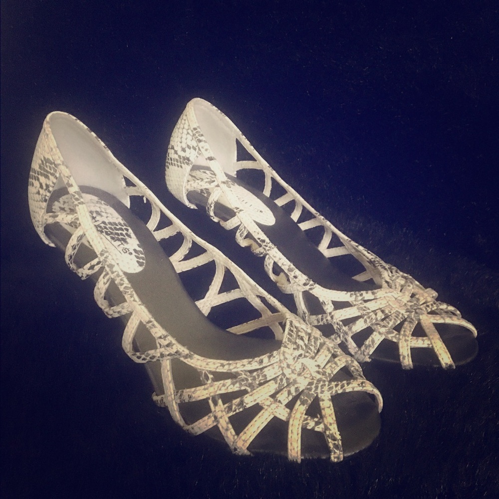 Snakeskin Peep Toe Wedge Heels