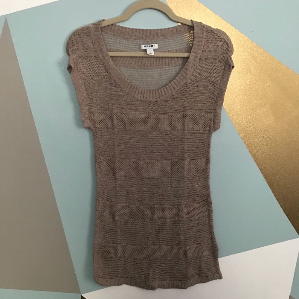 Beige open weave sleeveless top