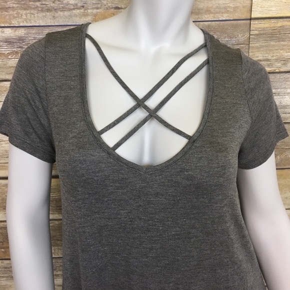 🍍Gray Crisscross String Neckline Shirt Dress - Picture 6 of 7