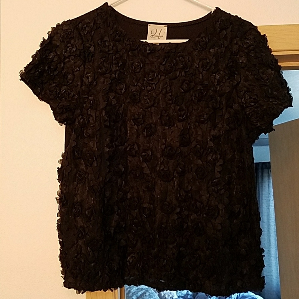 W Julienne Black Floral Aplique Top