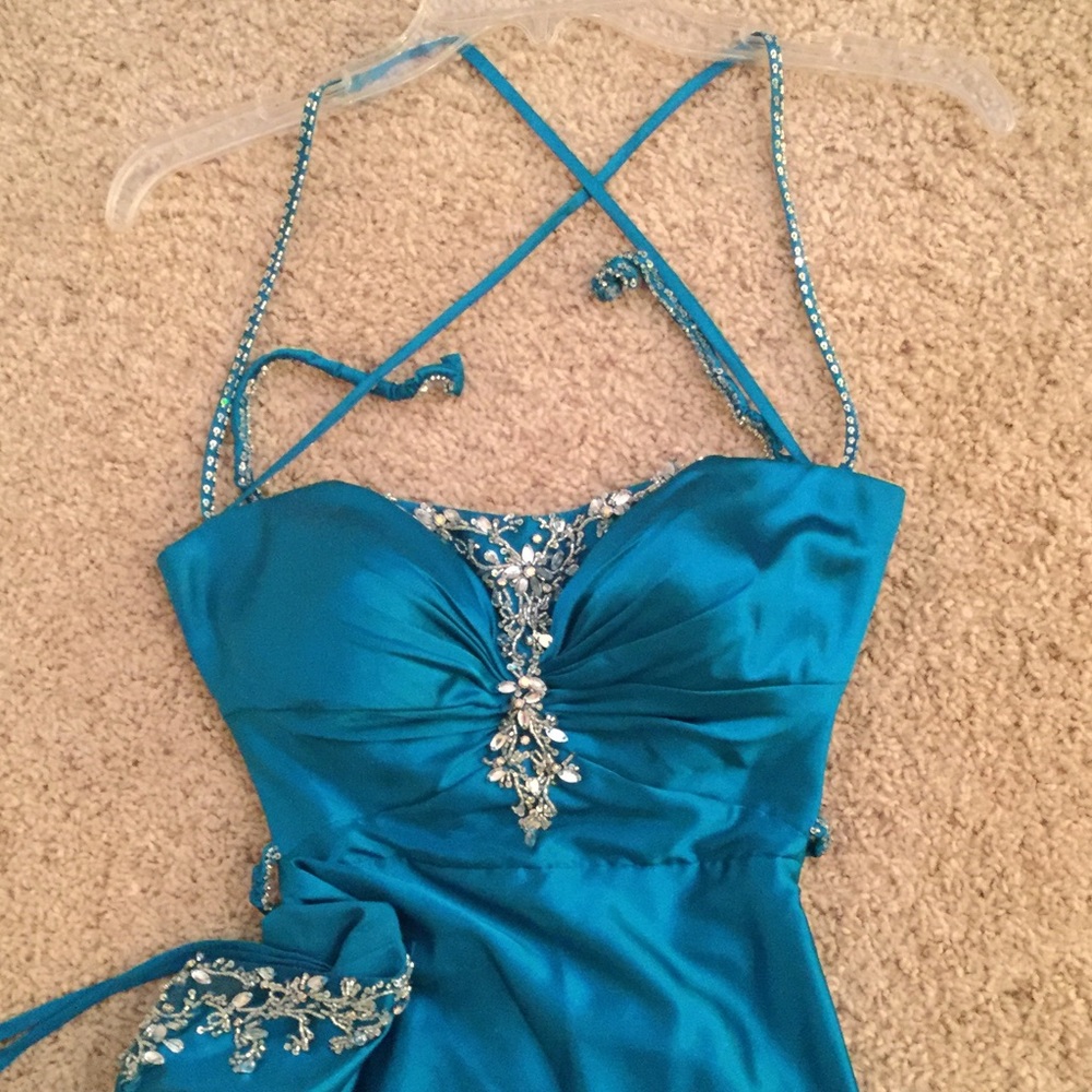 Teal backless Prom dress