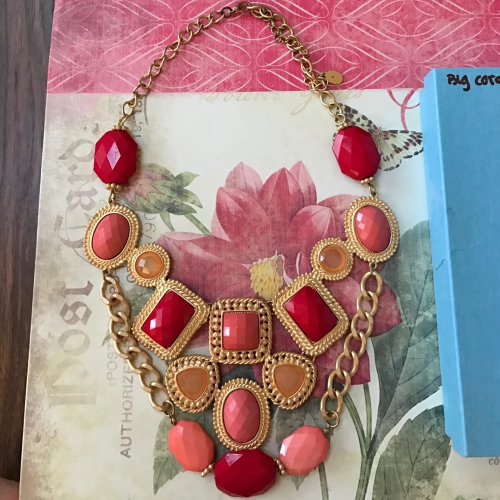 Coral & Gold Statement Necklace