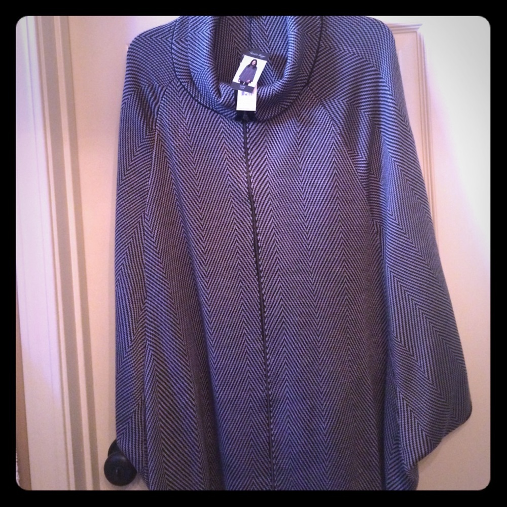 Black and gray herringbone zip-up cape.  NWT