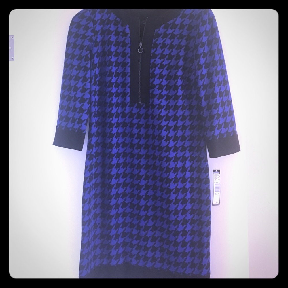 Tahari houndstooth blue/black dress
