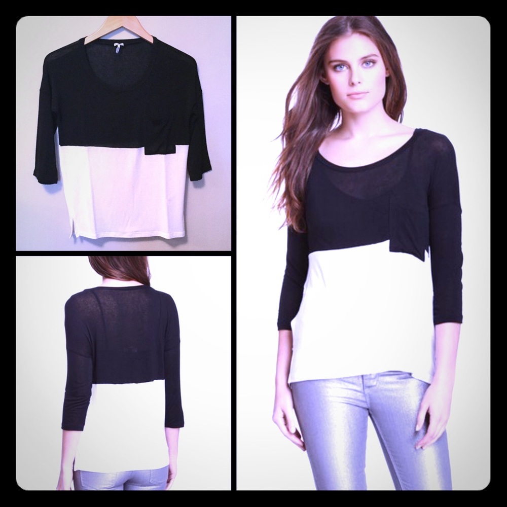 Splendid Two-Tone Boxy Pocket Tee (Size XS)