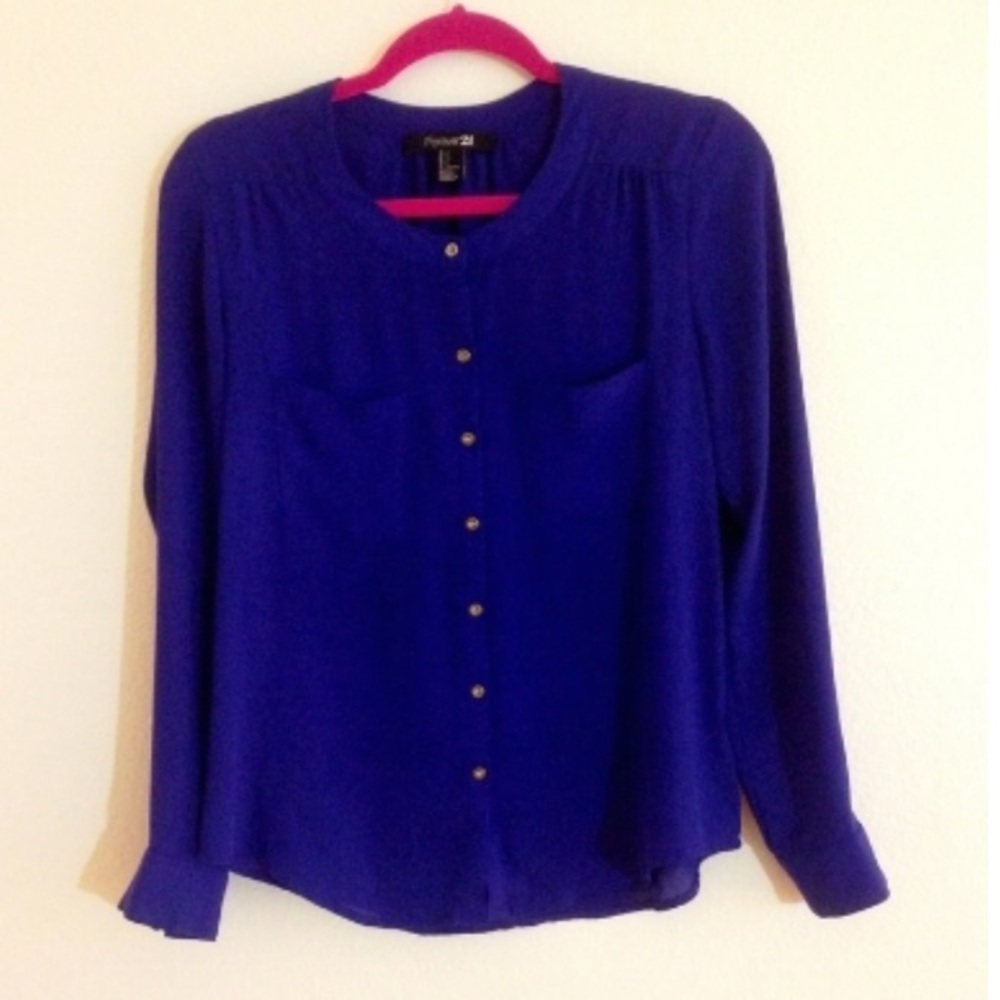 Forever 21 Royal Blue Button Up Blouse size Small