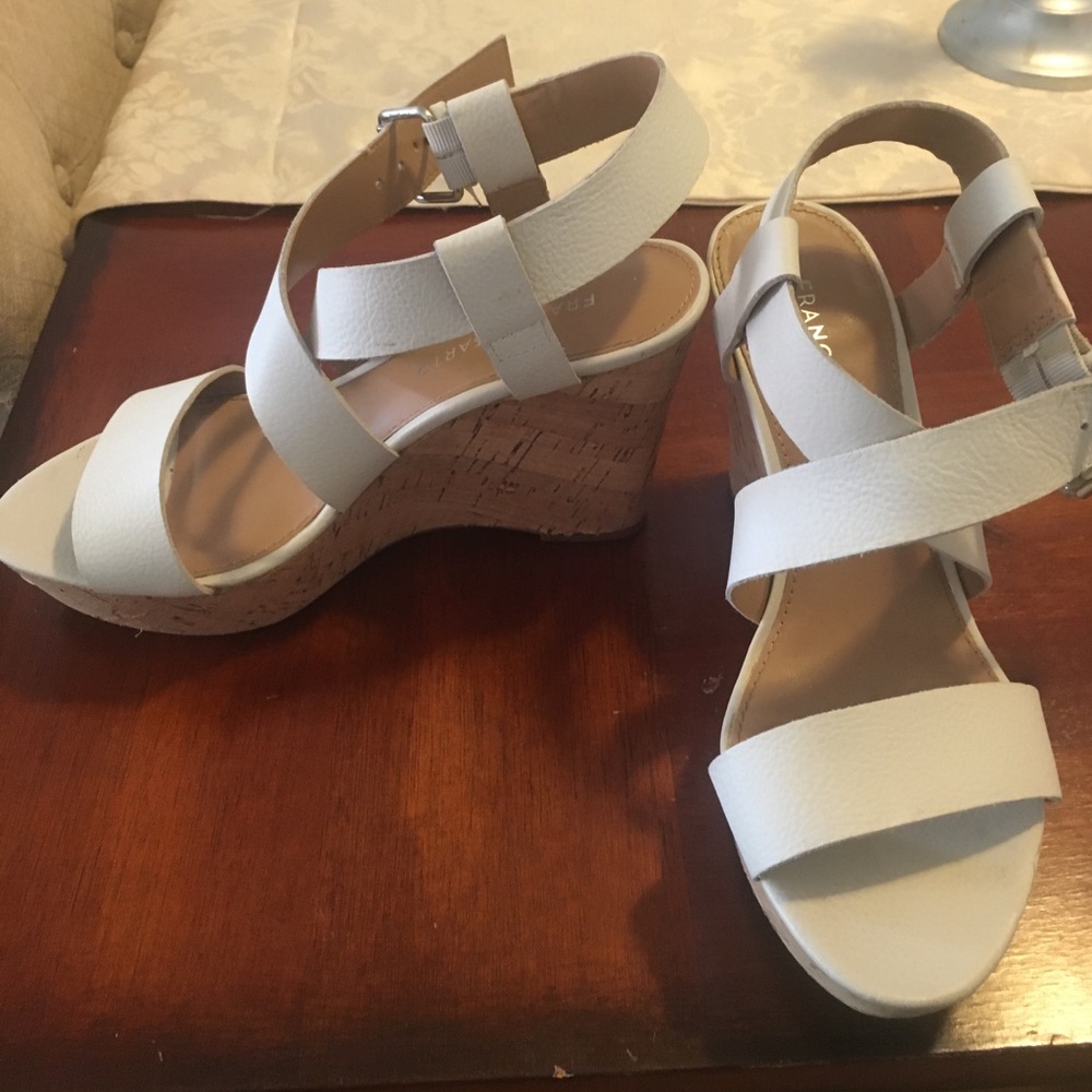 Franco Sarto white strappy wedge heel