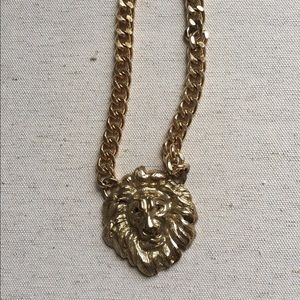 Vintage Inspired Gold Lion Pendant Chain Necklace