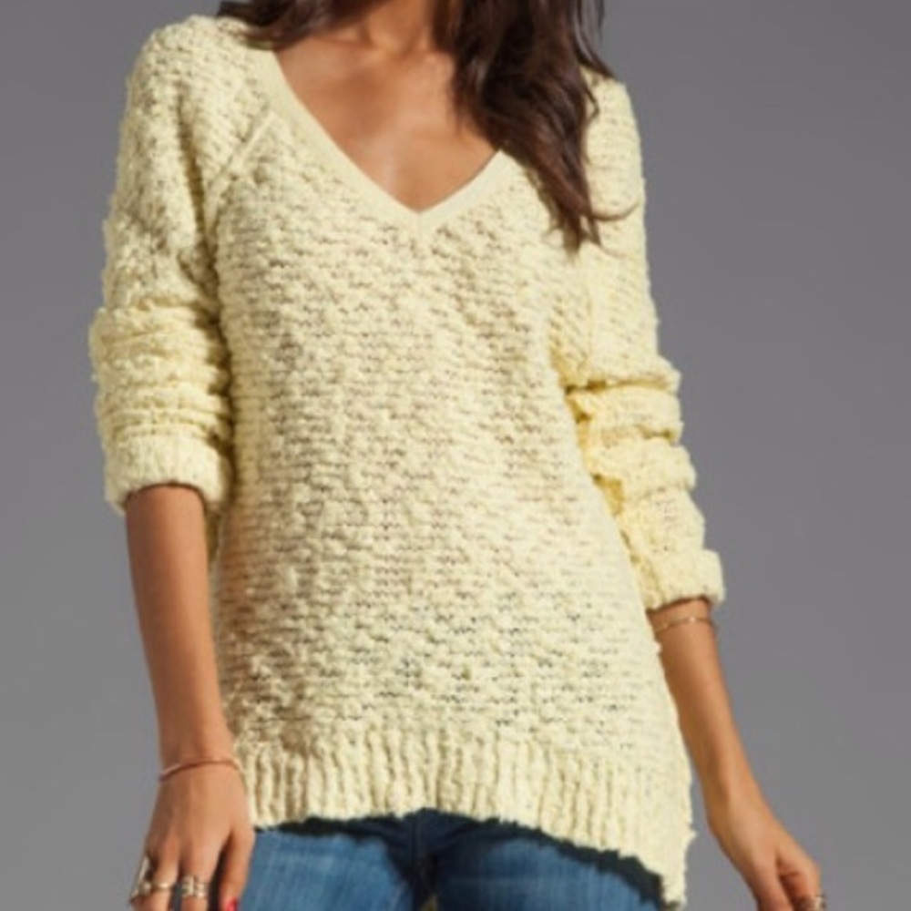 Free People Sweater Shaggy Knit Pullover V Neck