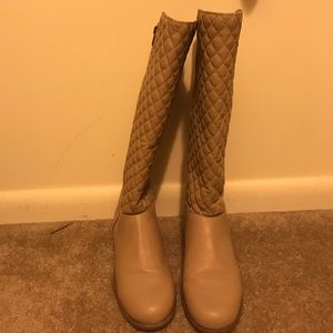 Cream colored mid calf boots