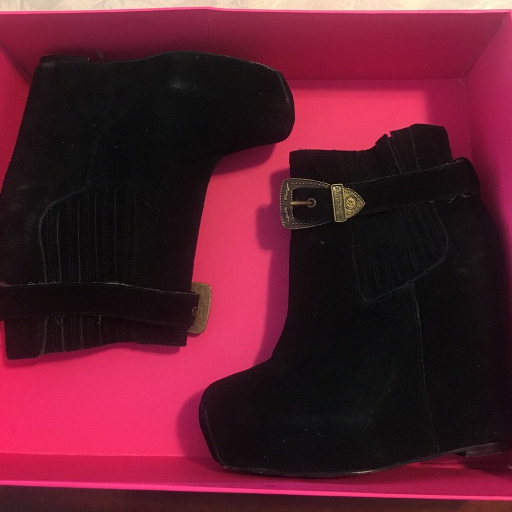 Betsey Johnson wedge booties with buckle