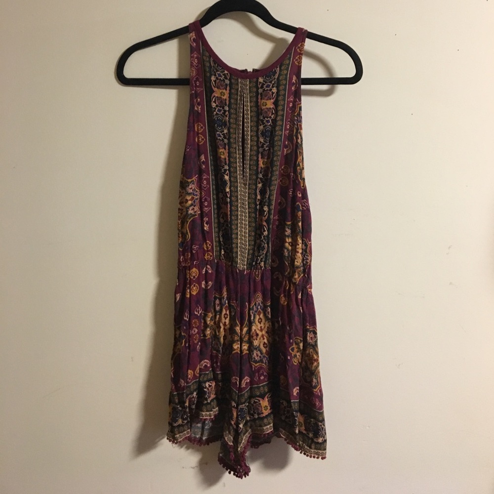 Burgundy Romper with Open Front Slit