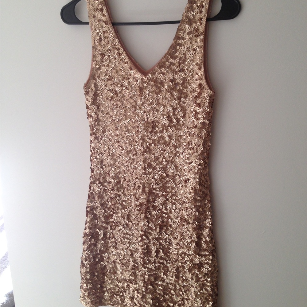 Gold sequin mini dress