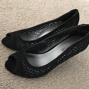 Black open toe heels