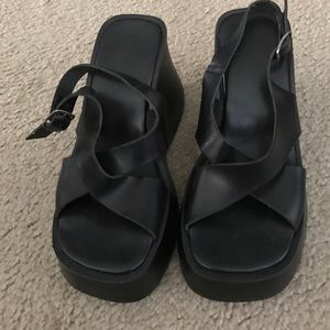 Black open toe wedges