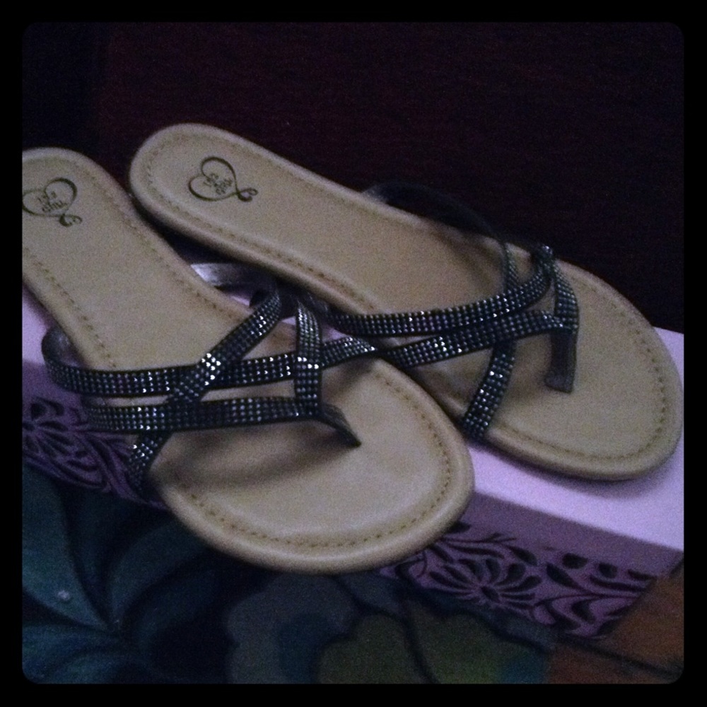 *No longer available* Black  Strappy Sandals with rhinestones. Size 8