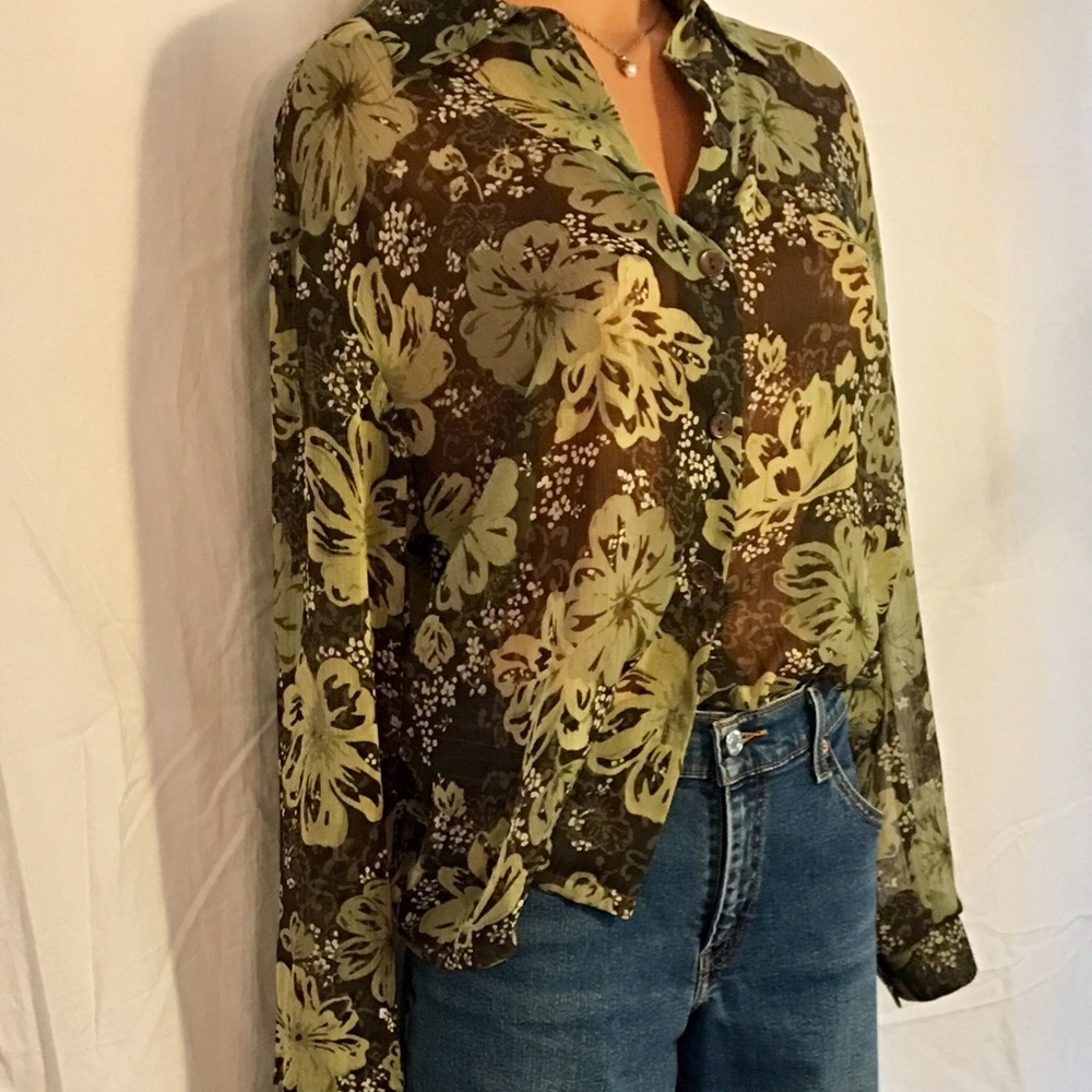 🚫SOLD🚫Vintage sheer, tropical blouse