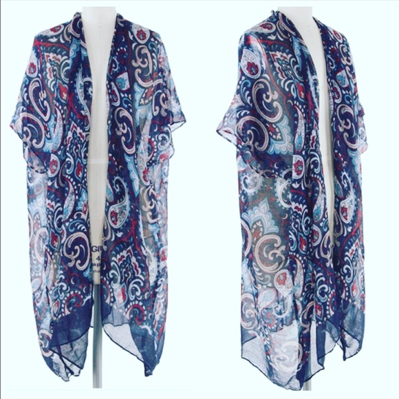 🆕Paisley Design Kimono Navy Base Color#coverup - Picture 1 of 3