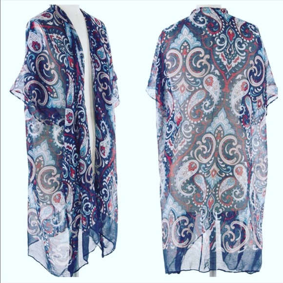 🆕Paisley Design Kimono Navy Base Color#coverup - Picture 2 of 3