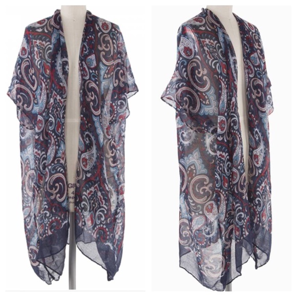 🆕Paisley Design Kimono Navy Base Color#coverup - Picture 3 of 3