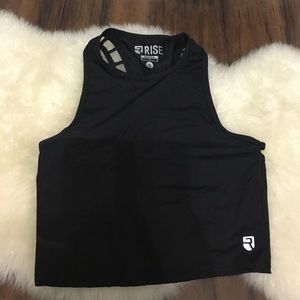 RISE black crop top + lulu + flex legging