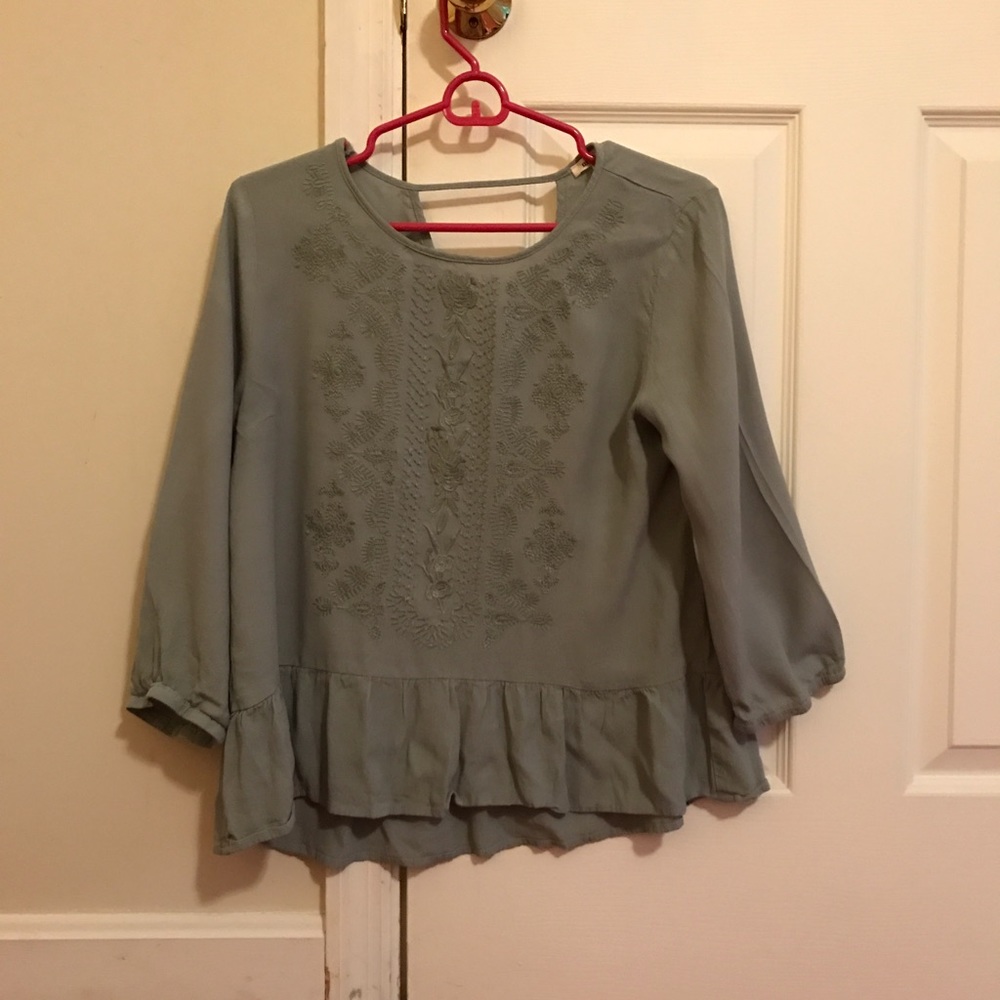 Francesca's Olive Green Peplum Blouse