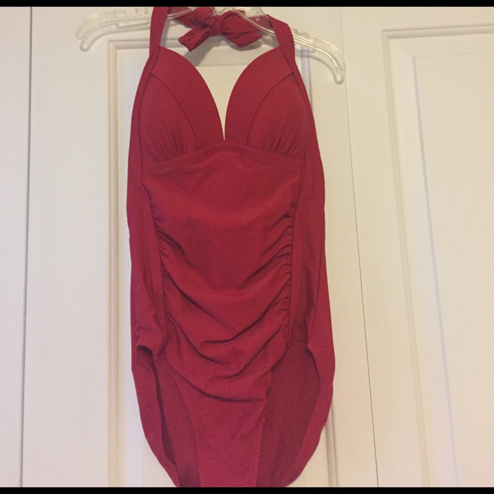 Red one piece bathing suit