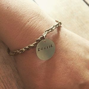 Braided hemp bracelet w/custom stamped charm