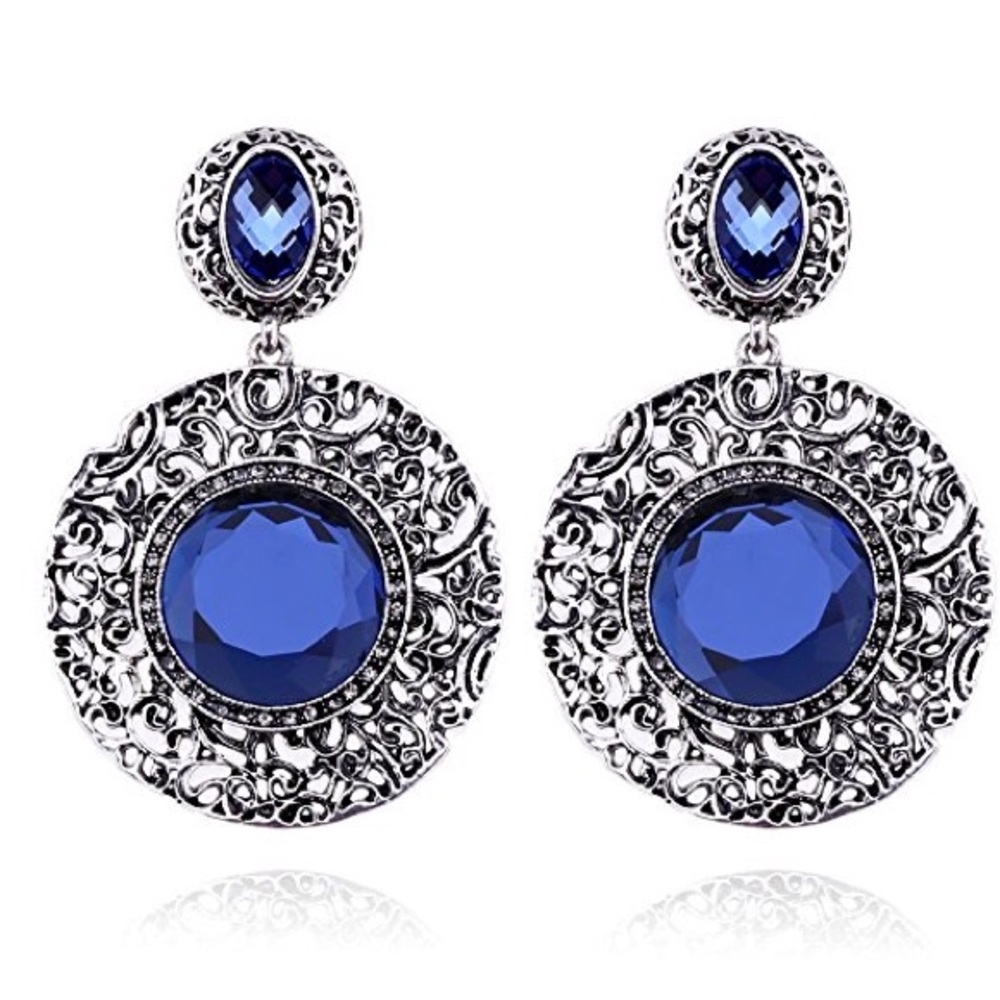 NWOT Blue and Silver Statement Earrings