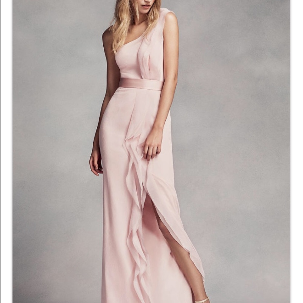 Vera Wang Long One-Shoulder Dress with Ruffles