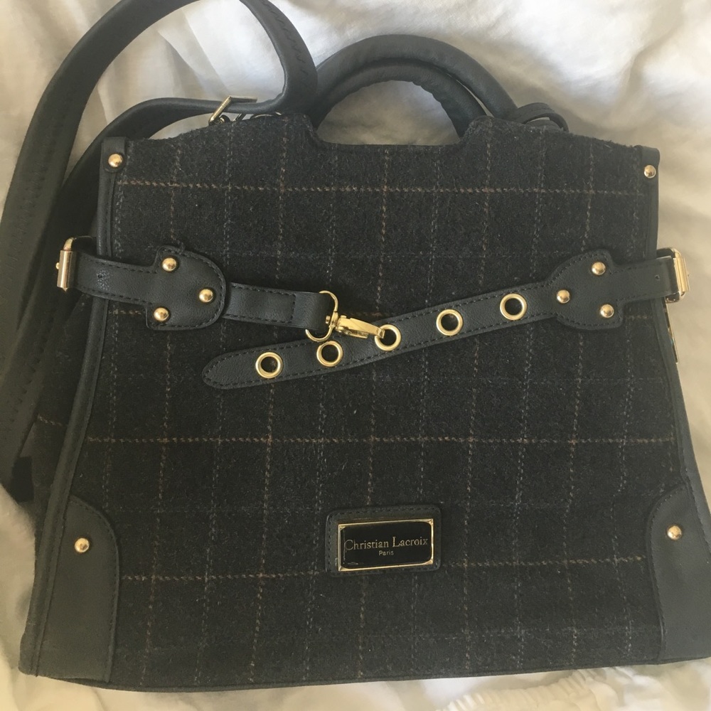 Christian LaCroix grey plaid style handbag