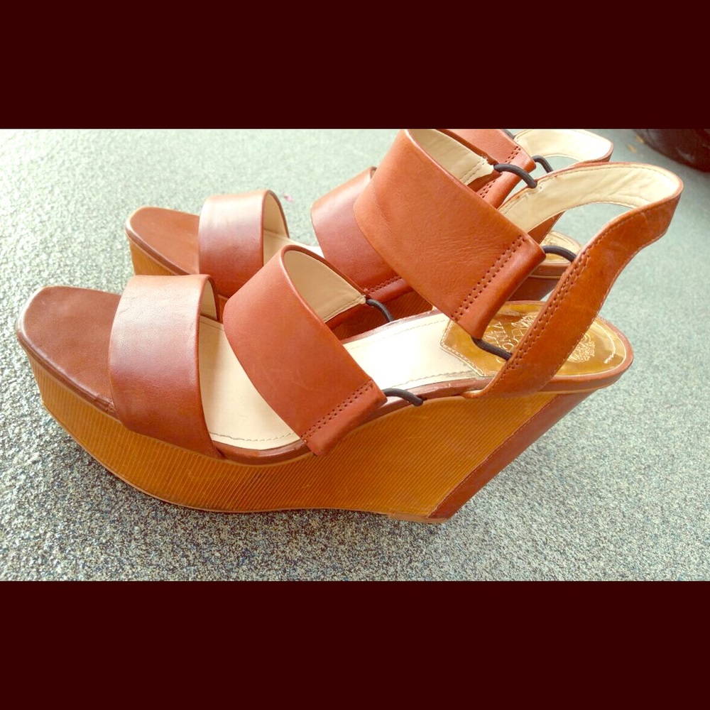 Vince Camuto camel leather wedges