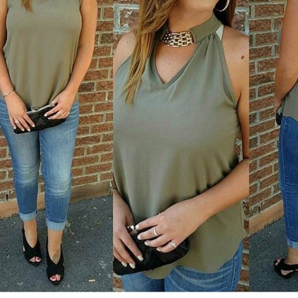 Olive green sleeveless blouse