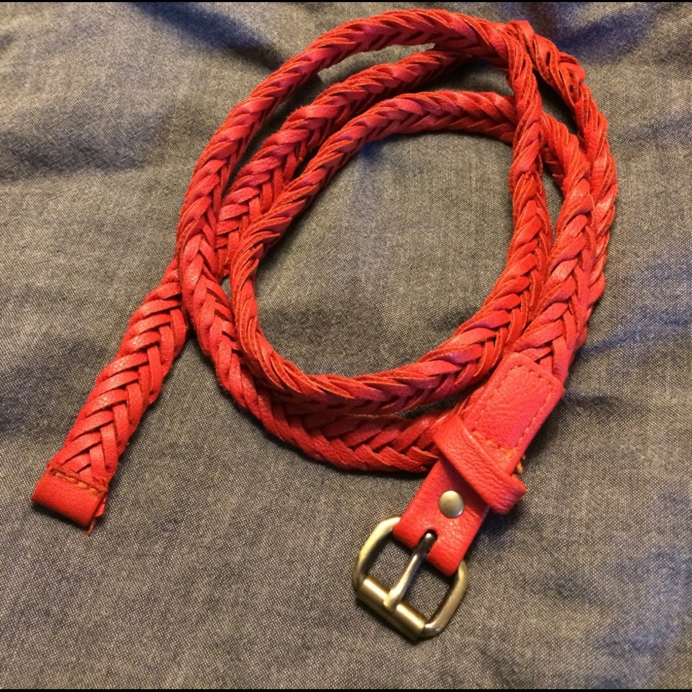 H&M thin braided belt - bright coral