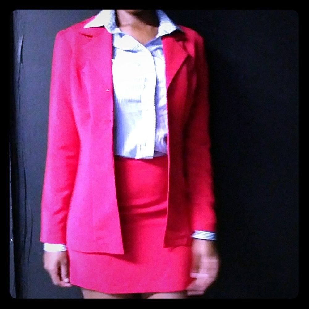 Red skirt suit