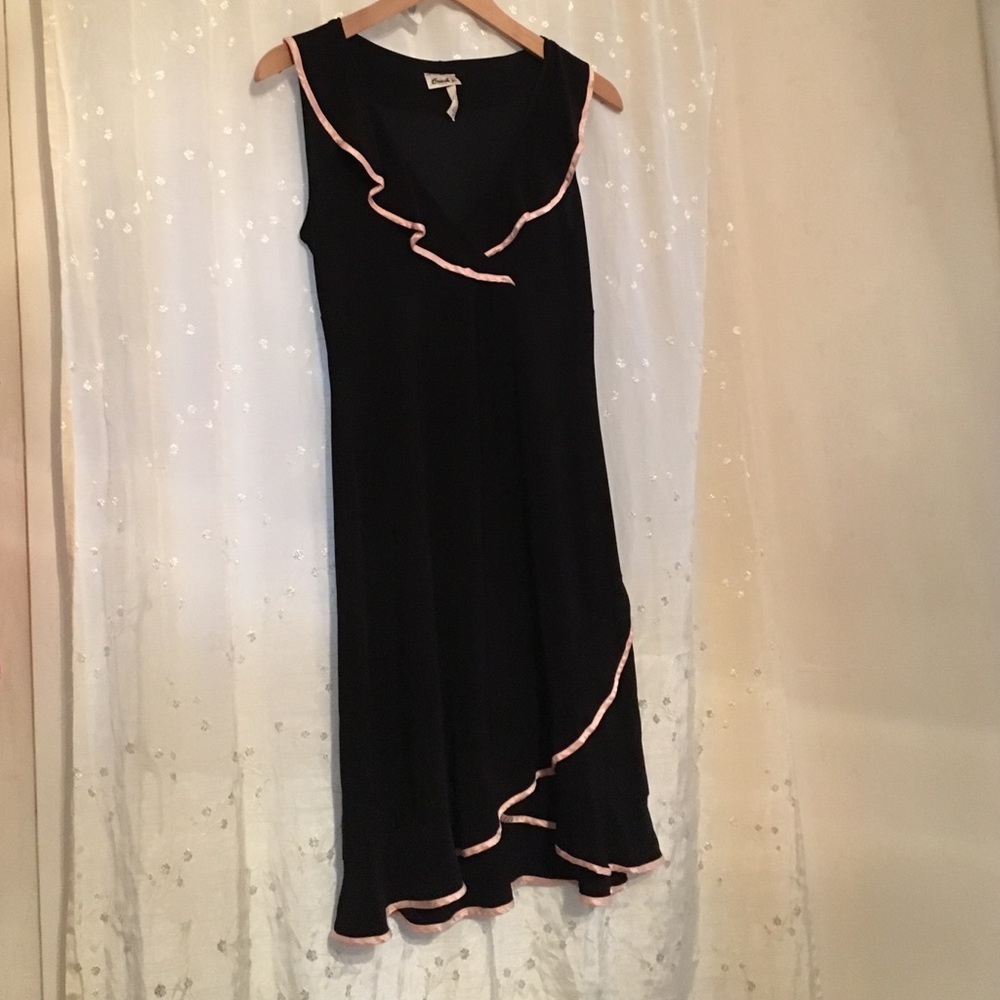 Frill polyester spandex black and pink trim dress